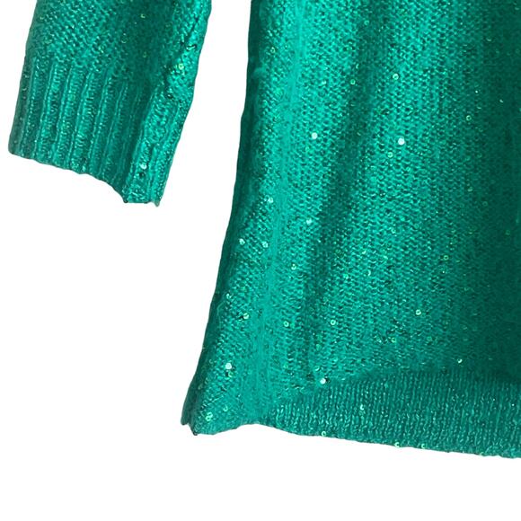 Anne Klein Sweater Women S Kelly Green 3/4 Sleeve Sequins Holiday Festive Party - Picture 4 of 11
